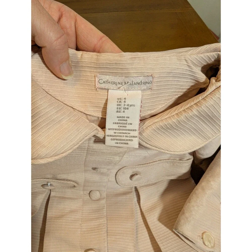 Catherine Malandrino Girls Textured Coat Dress 4Y Cream/Pink Trench